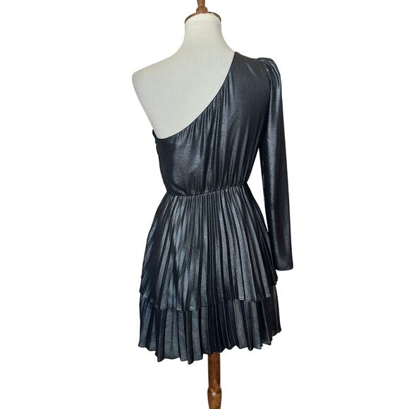 Derek Lam Metallic One Shoulder Mini Dress Gunmetal SIZE 4 Paty Designer $450 - Picture 7 of 10